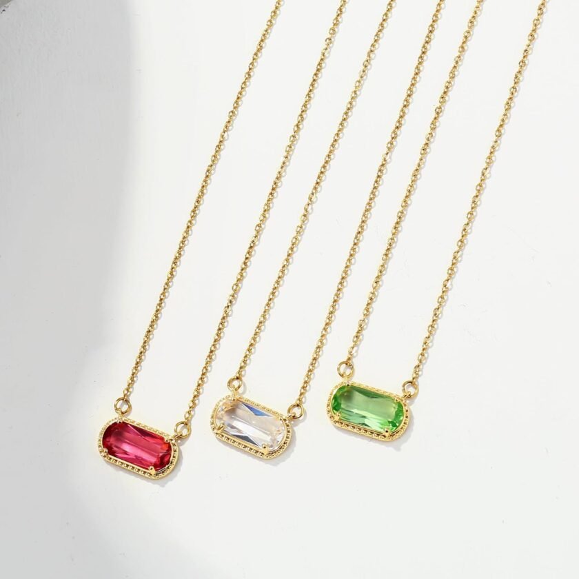 Birthstone Necklace for Women 14k Gold Plated Preppy Oval Stone Necklaces Trendy Zircon Pendant Necklaces Birthday Gifts for Women Mom Wife Friends - Image 5