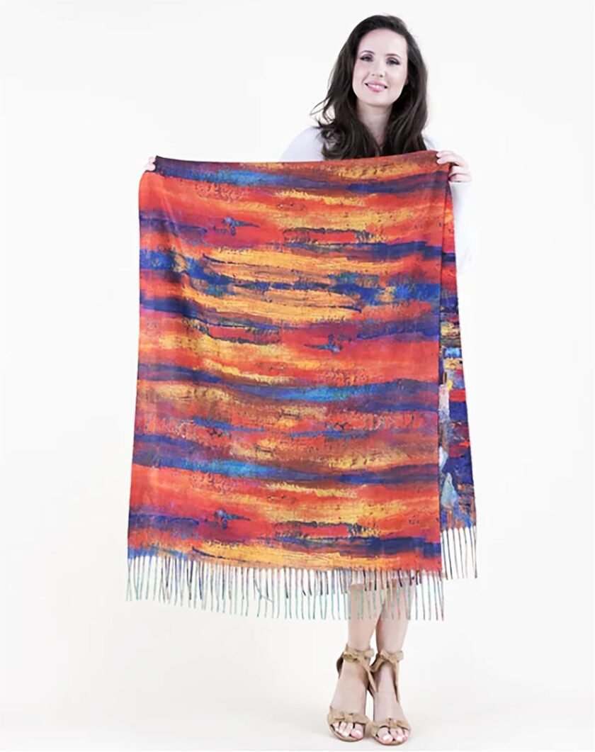 Double-Sided Large Wearable Art Scarf, Cashmere-Feel Reversible Iconic Classic Artworks by Legendary Artists - Image 4