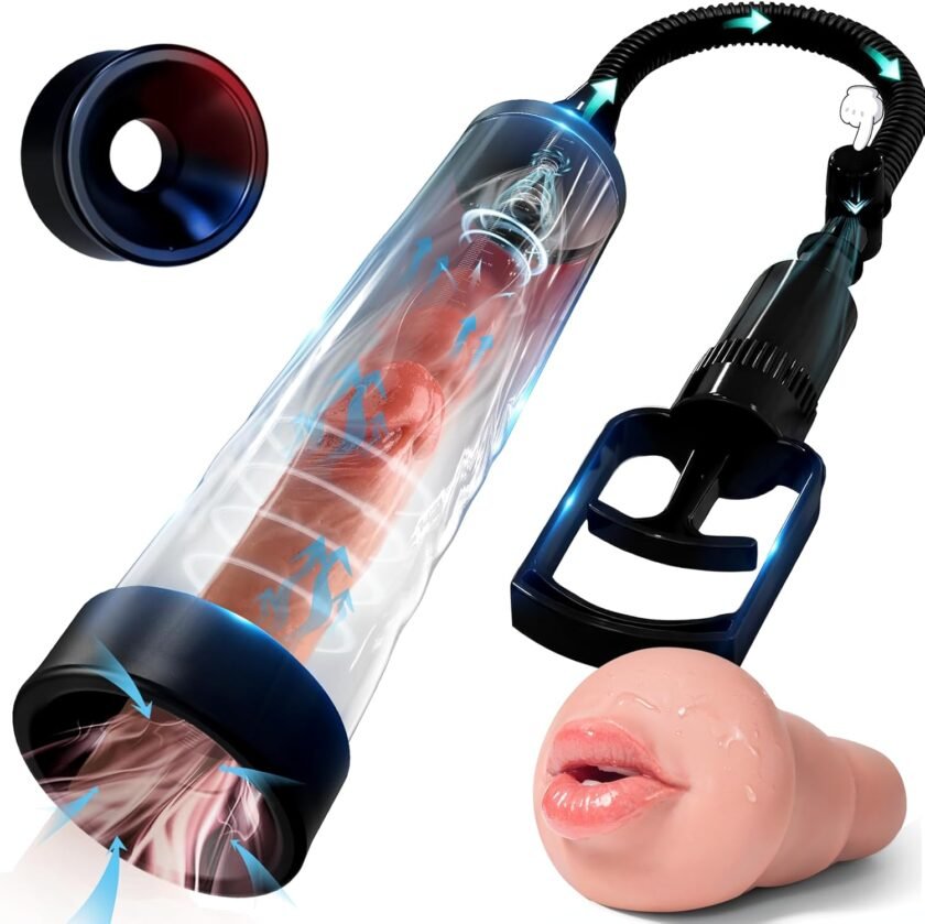 Penis Pump with Realistic Mouth,Quilloria Manual Vacuum Penis Extender Male Masturbator, Male Sex Toys Sexual Stimulation Device for Erection, ED,Adult Male Sex Toys for Men, Mouth Sex Toy