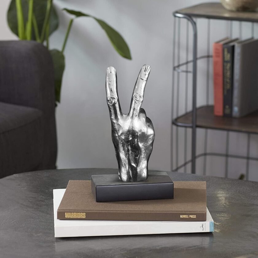 Silver Polyresin Hand Gesture Peace Sign Decor Boho Shelf Decor Accents Knick Knacks Finger Practical Joke Halloween Prank Gifts (Winner) - Image 2