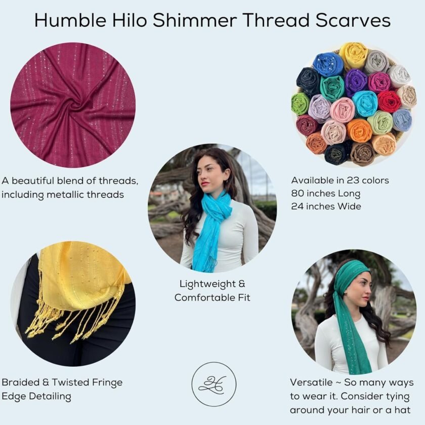 Humble Hilo Handmade Shimmer Thread Scarf or Shawl Large Lightweight Neckscarf Wrap for Women with Metallic Embroidery - Image 7