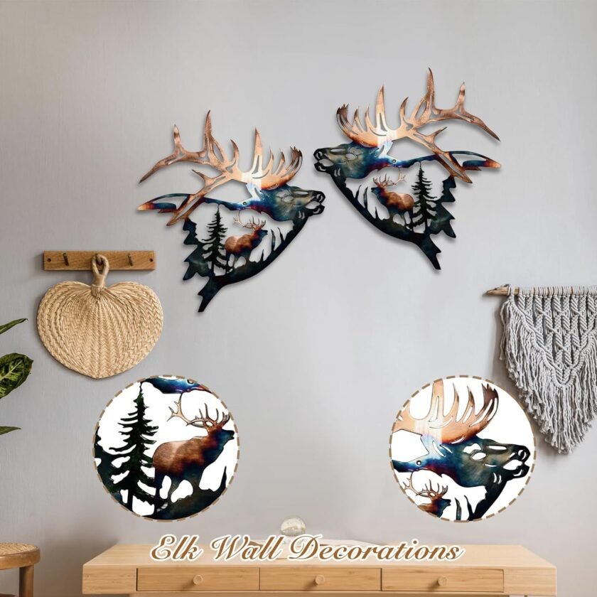 WIBOTA 2pc Outdoor Plaques & Wall Art,Elk Decor for Hunting Enthusiasts,Metal Deer Wall Art,Moose Cabin Home Collection - Image 8