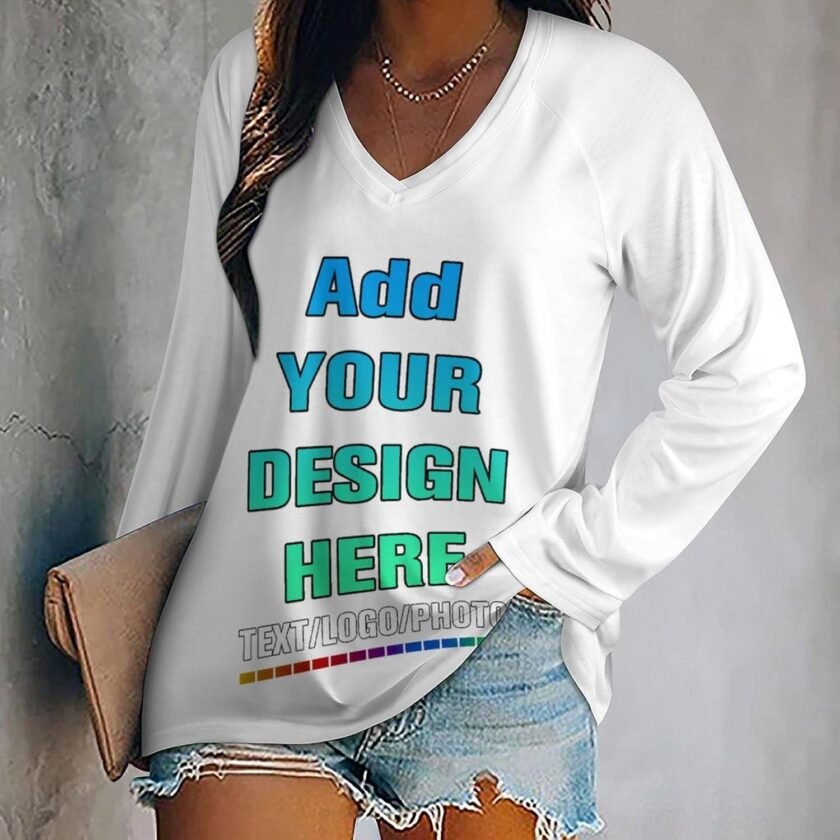 Personalized Tee Custom Long Sleeve Shirts for Women Design Your Own Image Text Photo Front/Back Print - Image 2