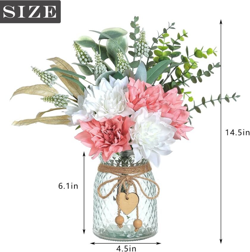 Faux Flowers with Vase,Artificial Silk Flowers in Vase, Fake Plant Eucalyptus and Willow,Flower Arrangement for Home Farmhouse Dining Table Centerpiece Decorations Coffee Table Decor (Dusty Pink) - Image 6