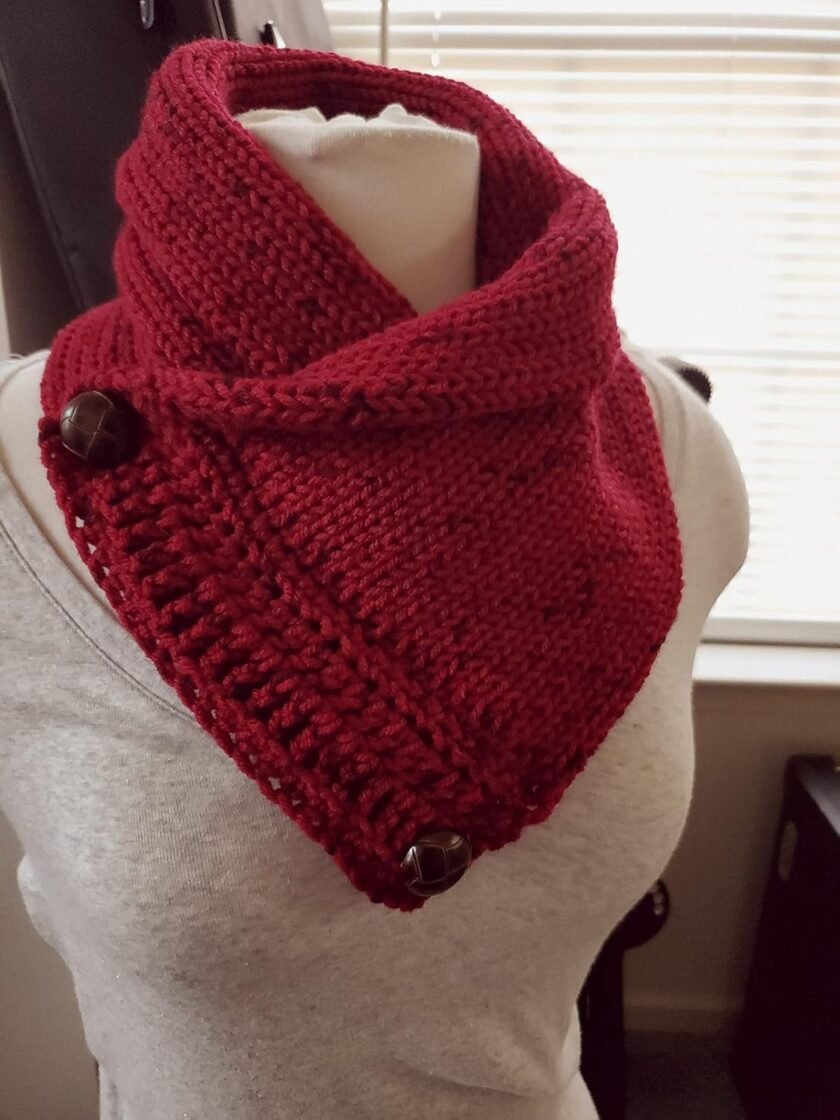 Boston Harbor Scarf Hand Knit Neckwarmer Scarf with Two Buttons Choose Color (Red Tweed) - Image 3