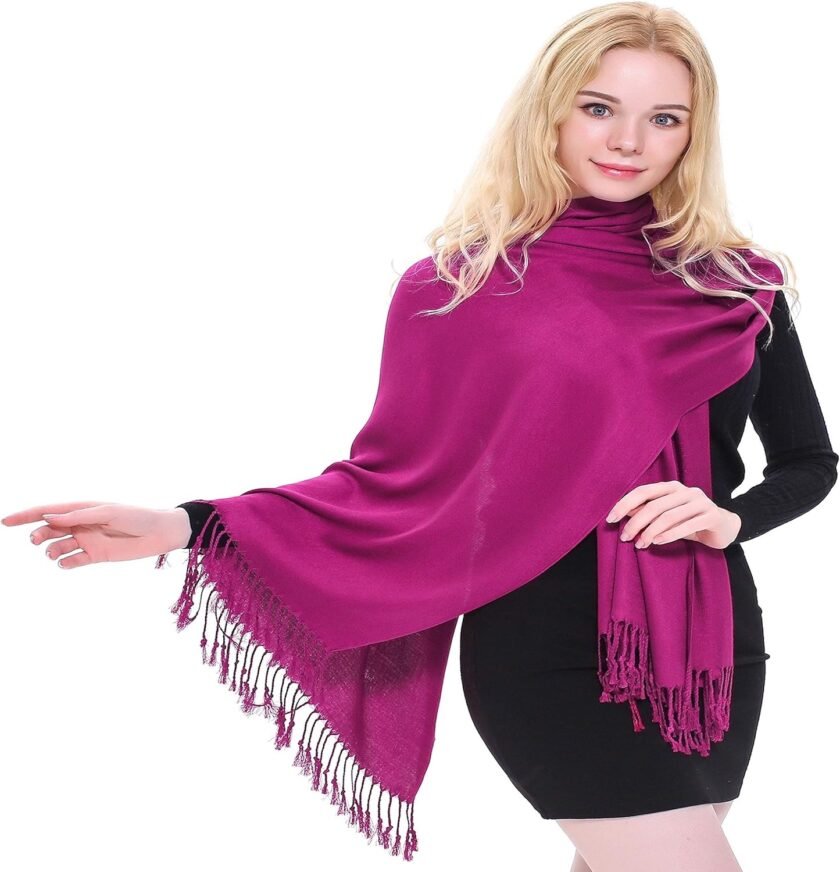 CJ Apparel Fuchsia Purple Solid Color Tassels Design Nepalese Shawl Seconds Scarf Wrap Stole Throw Head Wrap Pashmina Hand Made in Nepal NEW