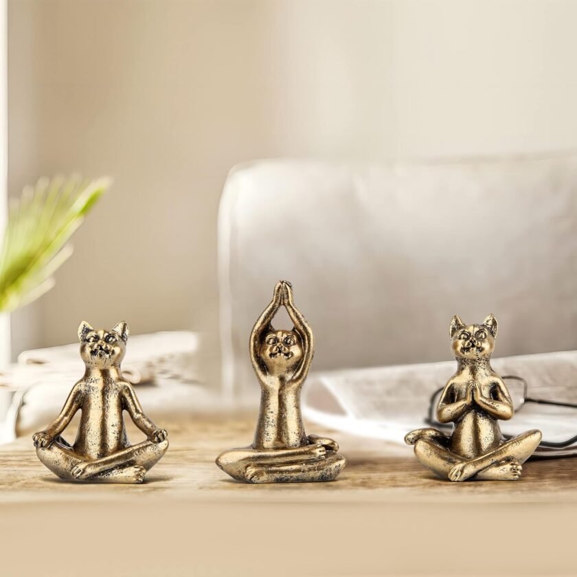 Yoga Cat Statues for Home Decor Accents,Yoga Pose Figurine for Zen Spiritual Bedroom Living Room Office Table Desk Modern Boho Decoration,Meditation Shelf Decor Accents Antique Bronze Gift - Image 7