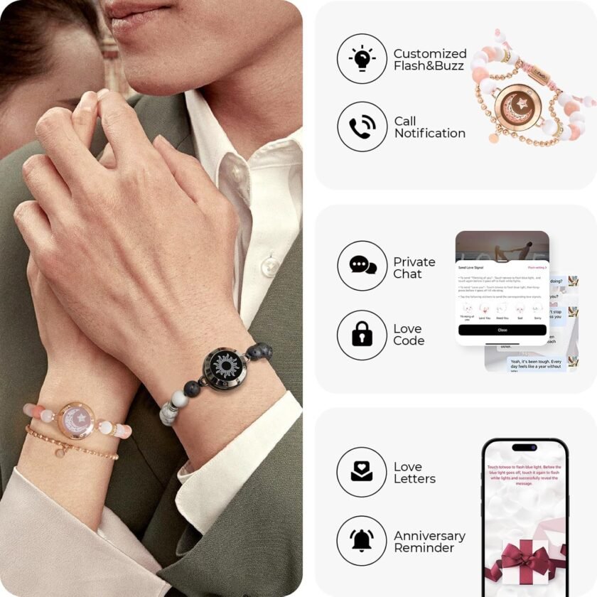 TOTWOO Long Distance Touch Bracelets for Couples, Vibration & Light up for Love Couples Bracelets | Long Distance Relationship Gifts for Girlfriend Bluetooth Pairing Jewelry - Image 3