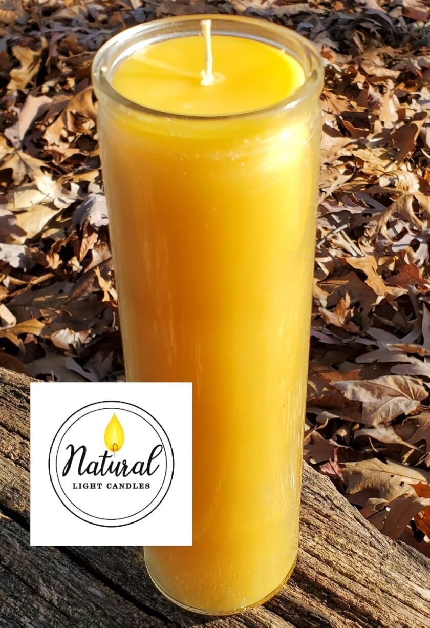 Beeswax Candle Made in USA Beeswax Vigil, Meditation, Prayer, Devotional Candle, Beeswax Pillar Candle in a Glass. Burns up to 100 Hours. Pure 100% Local Beeswax.