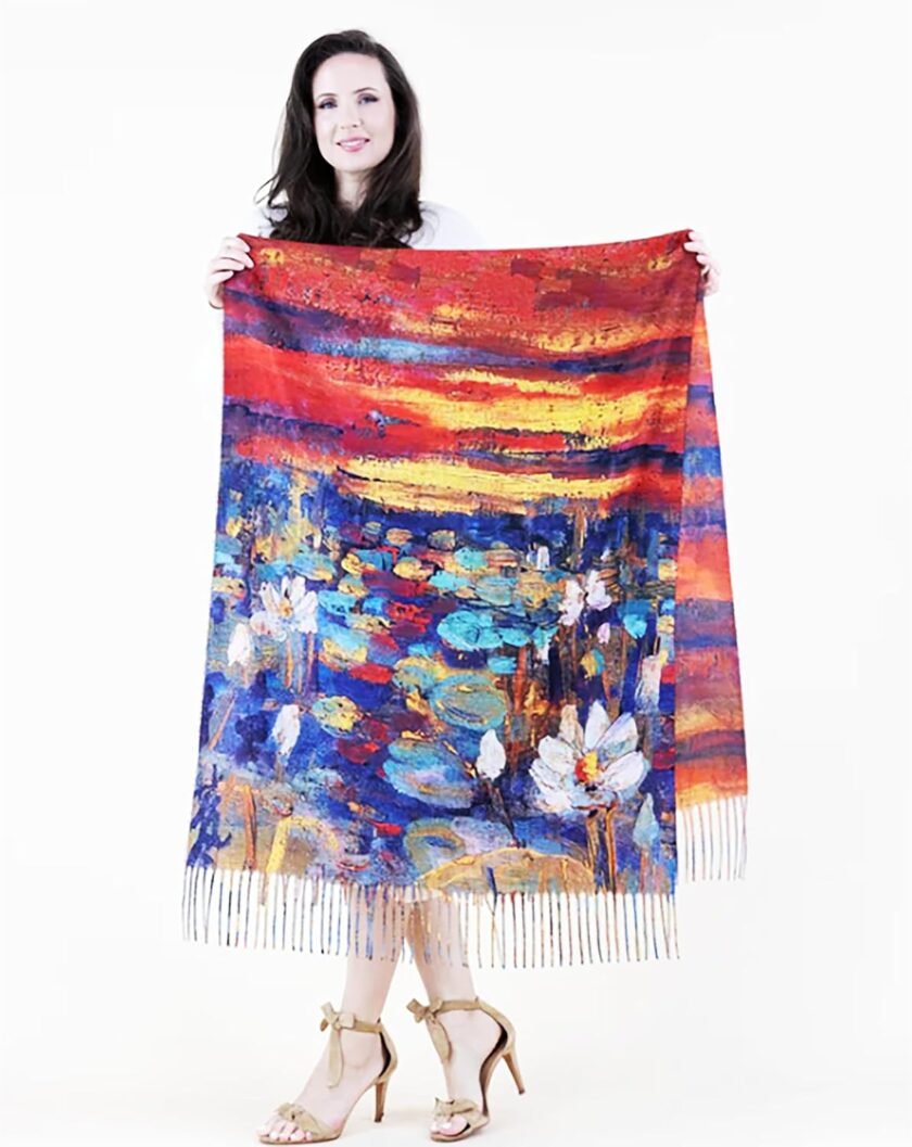 Double-Sided Large Wearable Art Scarf, Cashmere-Feel Reversible Iconic Classic Artworks by Legendary Artists - Image 3