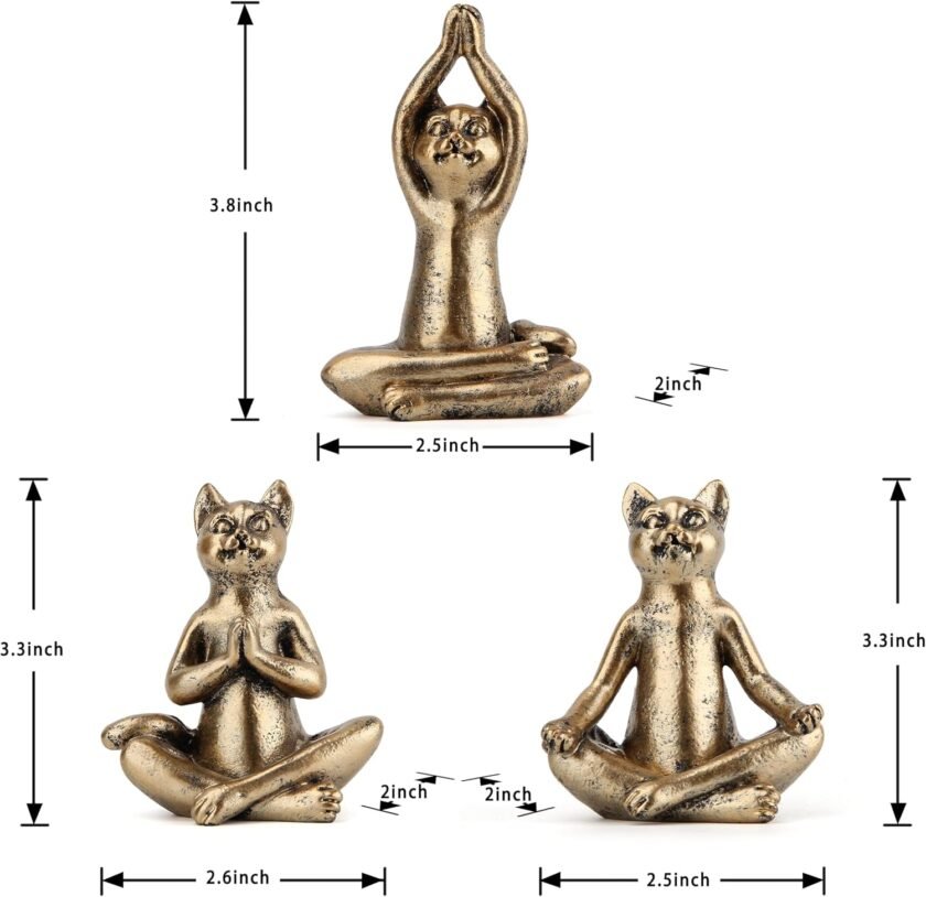 Yoga Cat Statues for Home Decor Accents,Yoga Pose Figurine for Zen Spiritual Bedroom Living Room Office Table Desk Modern Boho Decoration,Meditation Shelf Decor Accents Antique Bronze Gift - Image 2