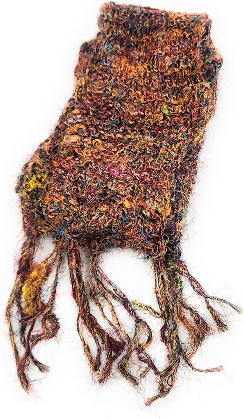 Hand Knit Recycled Silk Fibers Scarf Handmade in Nepal