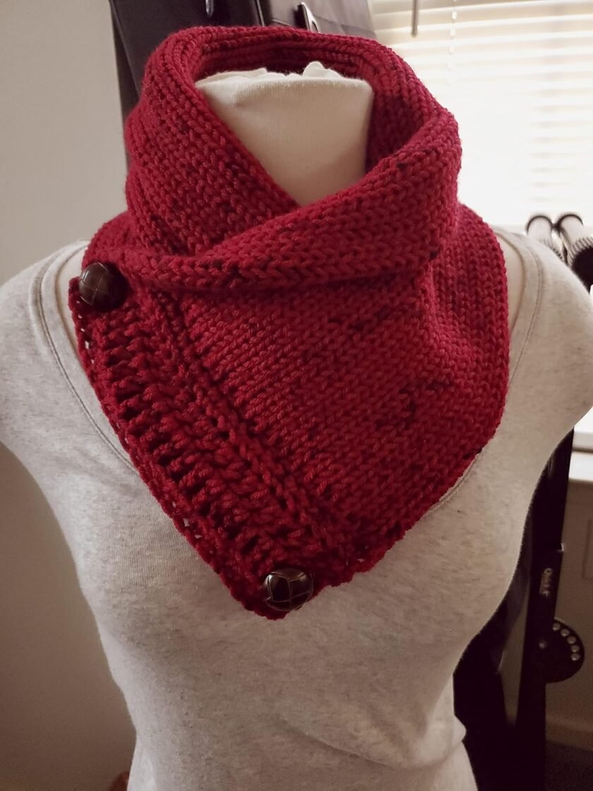 Boston Harbor Scarf Hand Knit Neckwarmer Scarf with Two Buttons Choose Color (Red Tweed) - Image 4