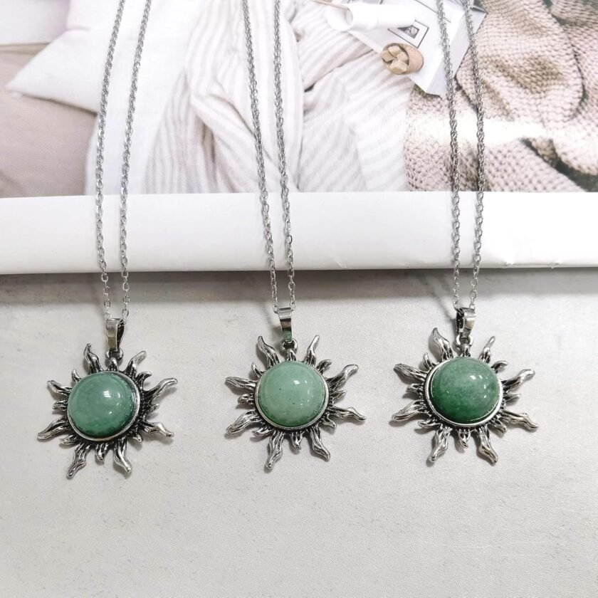 Green Aventurine Necklace, Natural Gemstone Sun Necklace for Women, Healing Green Aventurine Crystal Amulet Necklace for May Birthstone Jewelry Gift - Image 3