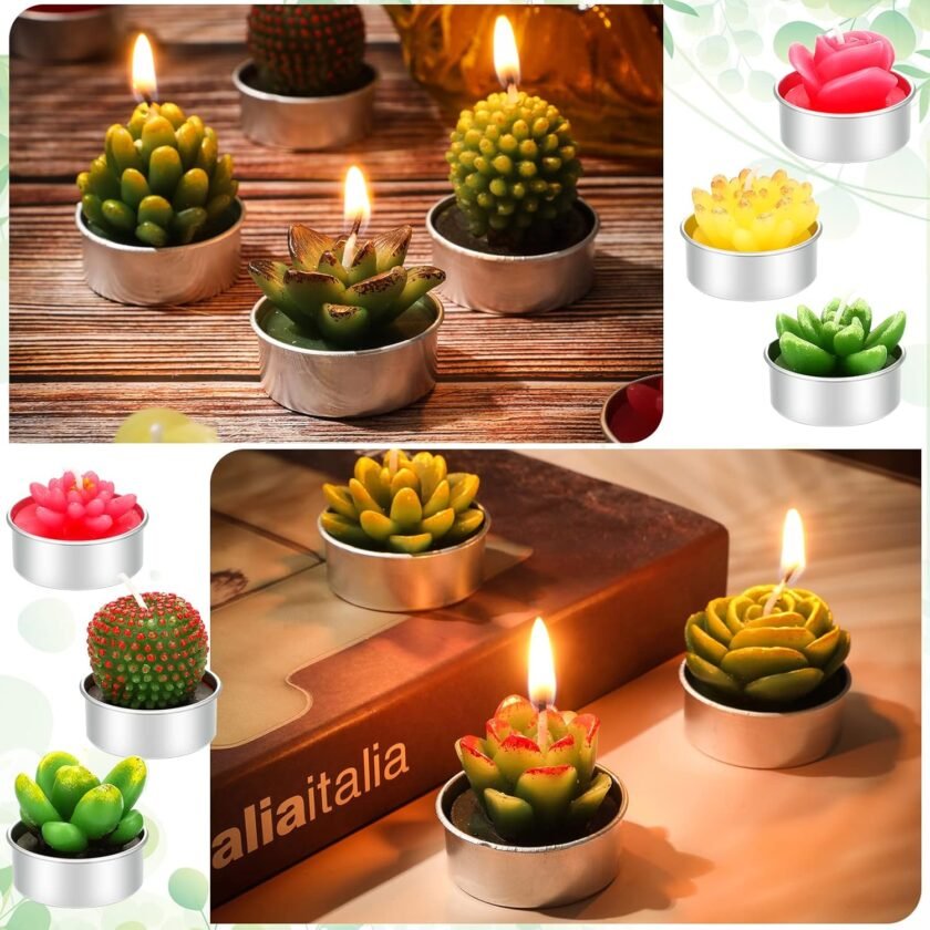 48 Pieces Succulent Cactus Candles Cactus Tealight Candles Handmade Succulent Mini Plants Candles for Decor Birthday Wedding Props Spa Decoration Anniversary Festival Party Favors Housewarming Gifts - Image 7