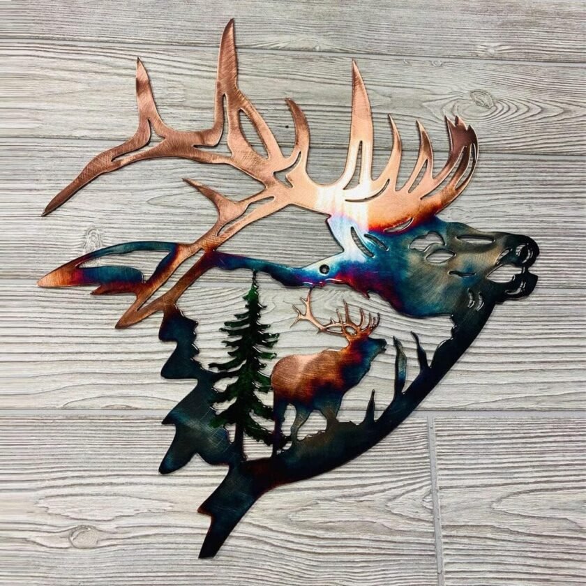 WIBOTA 2pc Outdoor Plaques & Wall Art,Elk Decor for Hunting Enthusiasts,Metal Deer Wall Art,Moose Cabin Home Collection - Image 2