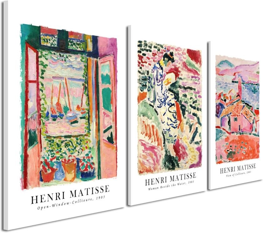 Wieco Art Canvas Wall Art 3 Piece Henri Mattise Art Abstract Colorful Matisse Posters Canvas Prints for Wall and Home Office Decorations