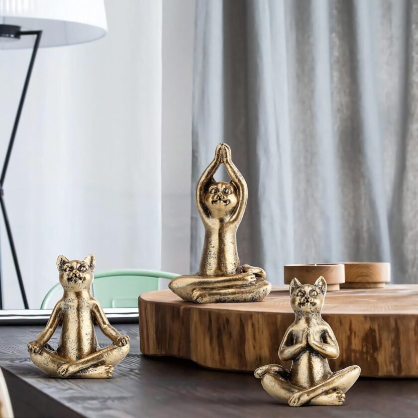 Yoga Cat Statues for Home Decor Accents,Yoga Pose Figurine for Zen Spiritual Bedroom Living Room Office Table Desk Modern Boho Decoration,Meditation Shelf Decor Accents Antique Bronze Gift - Image 6