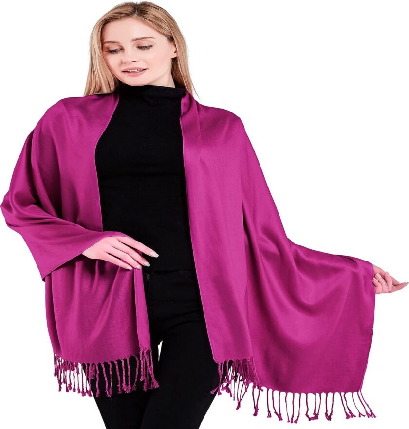 CJ Apparel Fuchsia Purple Solid Color Tassels Design Nepalese Shawl Seconds Scarf Wrap Stole Throw Head Wrap Pashmina Hand Made in Nepal NEW - Image 2