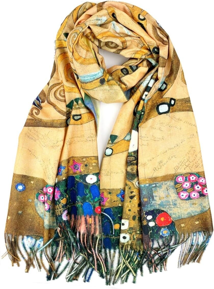 Plum Feathers Super Soft Cashmere Feel Double Sided Reversible Art Shawl Scarf Van Gogh Monet Klimt Inspired