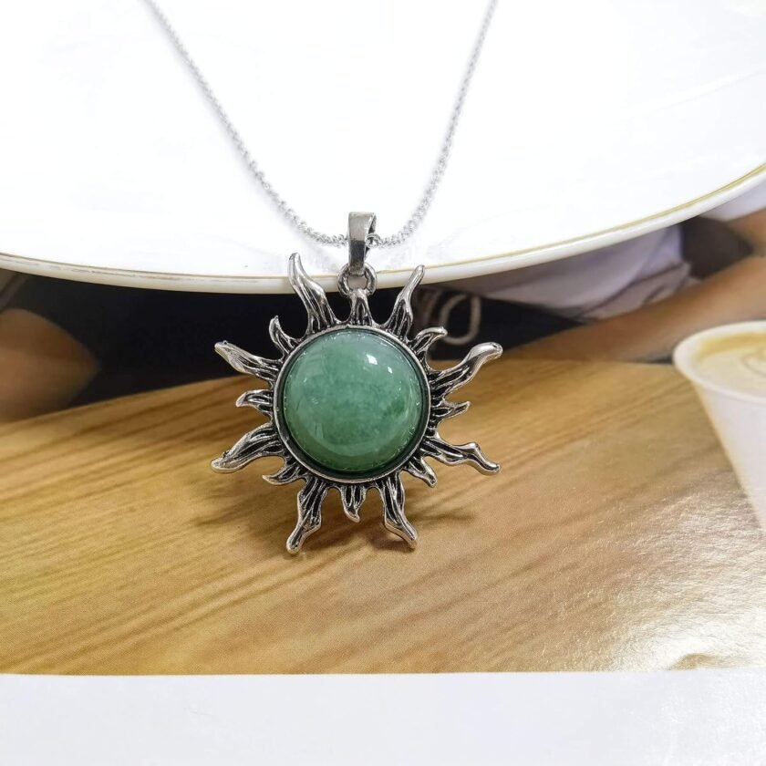 Green Aventurine Necklace, Natural Gemstone Sun Necklace for Women, Healing Green Aventurine Crystal Amulet Necklace for May Birthstone Jewelry Gift - Image 2