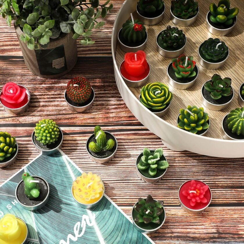 48 Pieces Succulent Cactus Candles Cactus Tealight Candles Handmade Succulent Mini Plants Candles for Decor Birthday Wedding Props Spa Decoration Anniversary Festival Party Favors Housewarming Gifts - Image 4