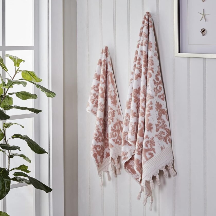 SKL Home Mirage Fringe 100% Turkish Cotton Hand Towel Set, Blush Small - Image 3