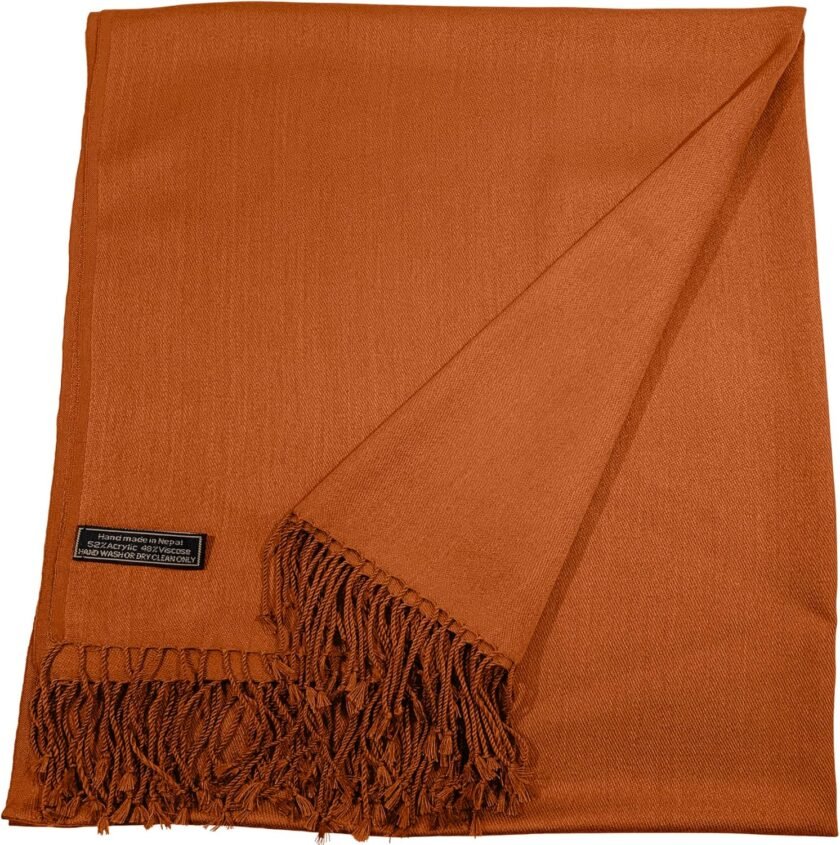 CJ Apparel Persimmon Orange Burnt Orange Solid Color Tassels Design Nepalese Shawl Seconds Scarf Wrap Stole Throw Head Wrap Pashmina Hand Made in Nepal NEW - Image 3