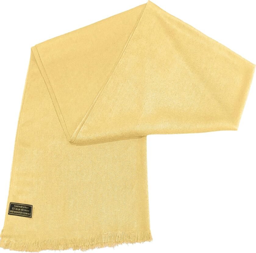 CJ Apparel Light Gold Solid Color Fringe Design Nepalese Shawl Seconds Scarf Wrap Stole Throw Head Wrap Pashmina Hand Made in Nepal NEW - Image 7