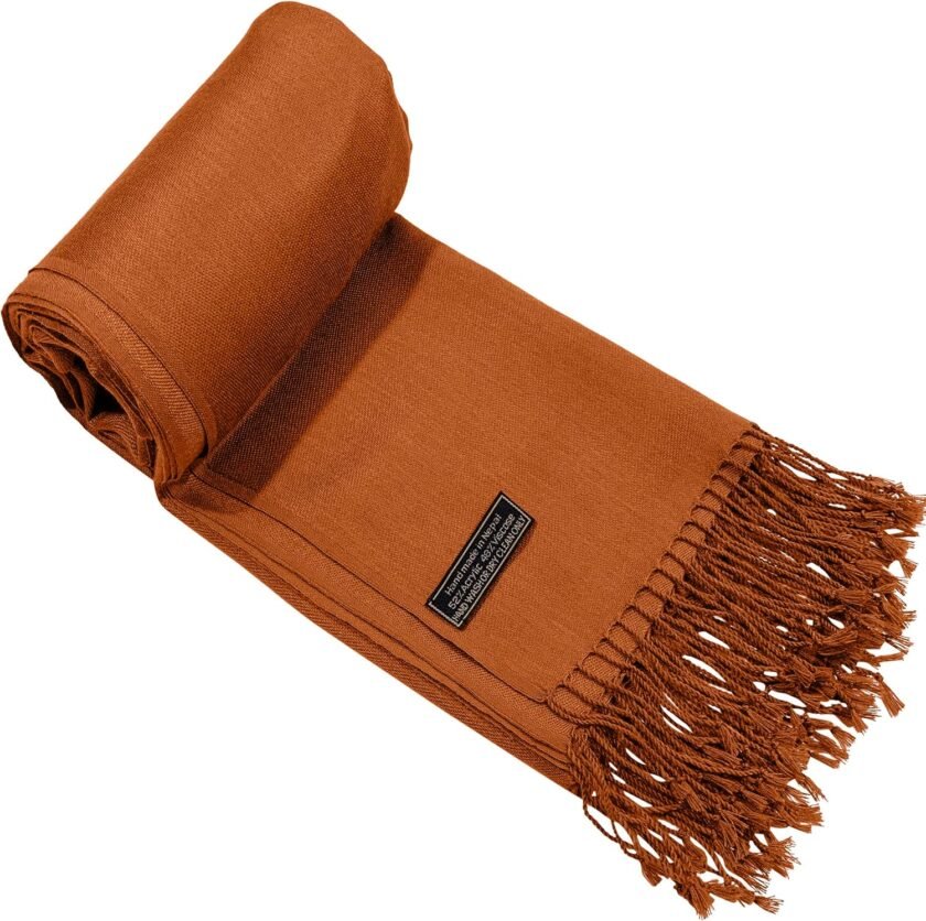 CJ Apparel Persimmon Orange Burnt Orange Solid Color Tassels Design Nepalese Shawl Seconds Scarf Wrap Stole Throw Head Wrap Pashmina Hand Made in Nepal NEW - Image 9