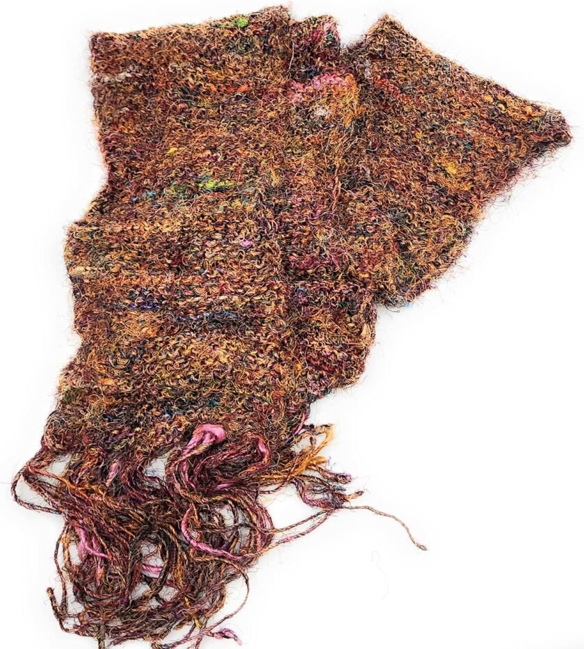 Hand Knit Recycled Silk Fibers Scarf Handmade in Nepal - Image 6