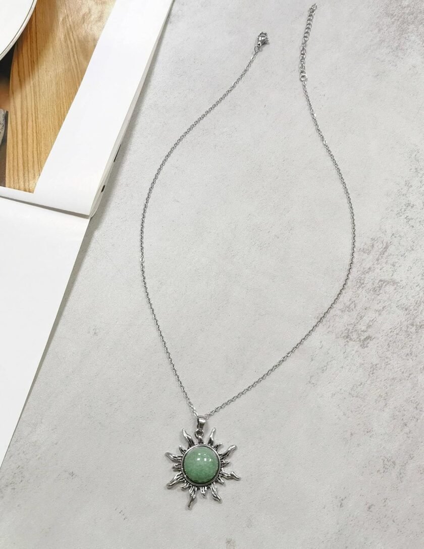 Green Aventurine Necklace, Natural Gemstone Sun Necklace for Women, Healing Green Aventurine Crystal Amulet Necklace for May Birthstone Jewelry Gift - Image 6