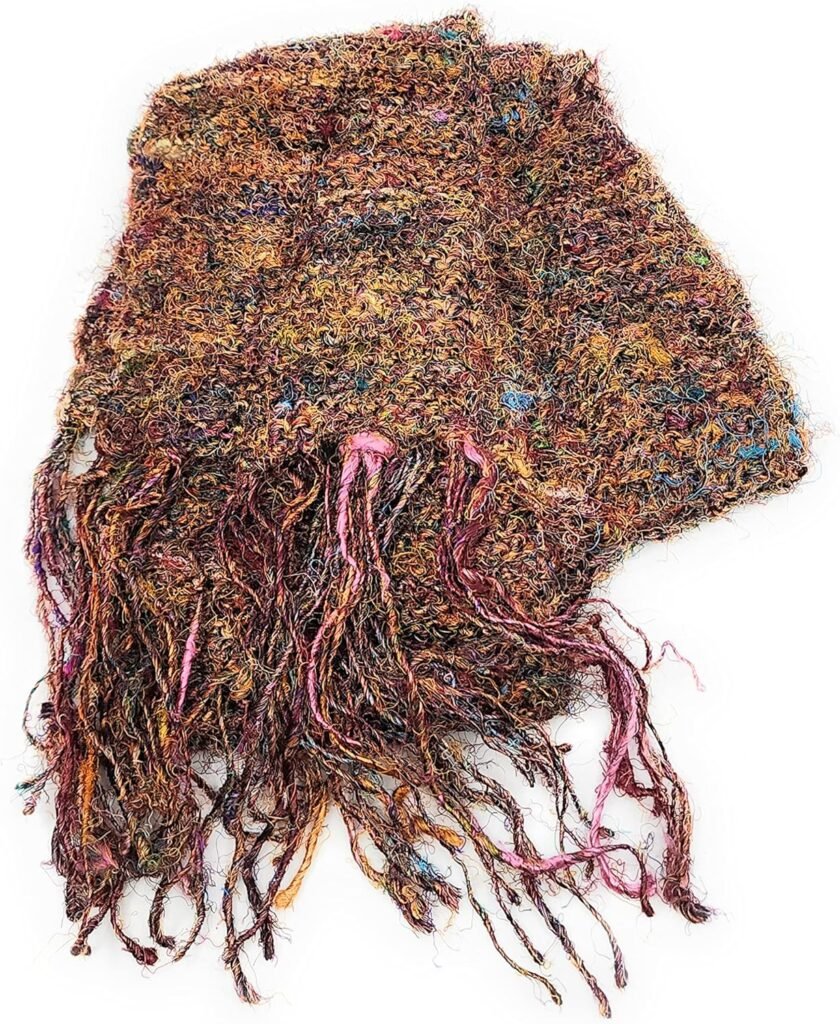 Hand Knit Recycled Silk Fibers Scarf Handmade in Nepal - Image 5