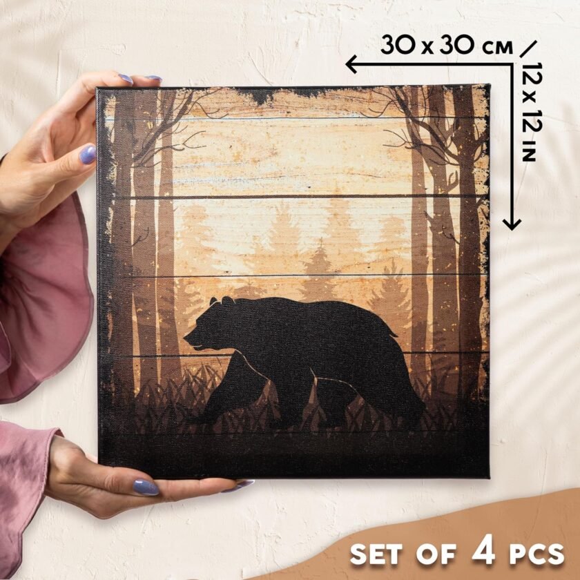 DIMARONGTON Wild Animal Canvas - 12x12 Deer Wolf Eagle Bear Canvas Wall Art - Rustic Cabin Decor Wildlife Wall Art - Woodland Wall Art - Canvas Art Wall Decor 4 Pack - Image 2