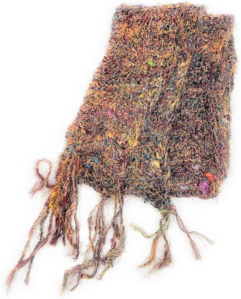 Hand Knit Recycled Silk Fibers Scarf Handmade in Nepal - Image 3