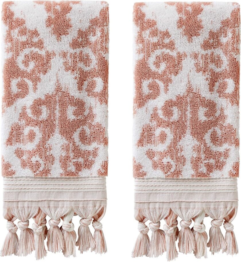 SKL Home Mirage Fringe 100% Turkish Cotton Hand Towel Set, Blush Small