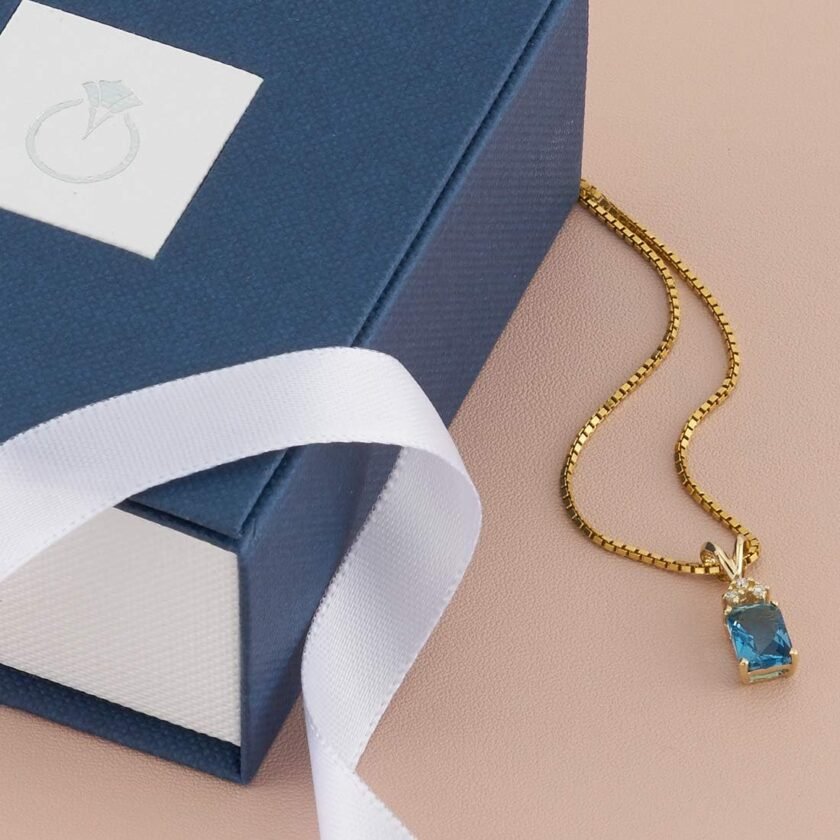 PEORA 14K Yellow Gold London Blue Topaz and Diamond Pendant, Genuine Gemstone Solitaire, 1 Carat Radiant Cut, 7x5mm AAA Grade, December Birthstone Necklace, Gold Necklace, w/Jewelry Box - Image 6