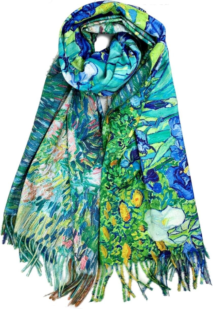 Plum Feathers Super Soft Cashmere Feel Double Sided Reversible Art Shawl Scarf Van Gogh Monet Klimt Inspired