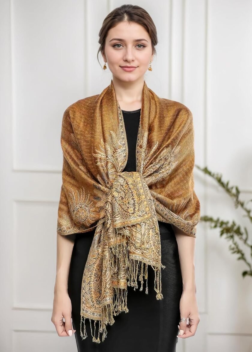 Achillea Luxurious Double Layered Jacquard Big Paisley Pashmina Shawl Wrap Scarf - Image 3