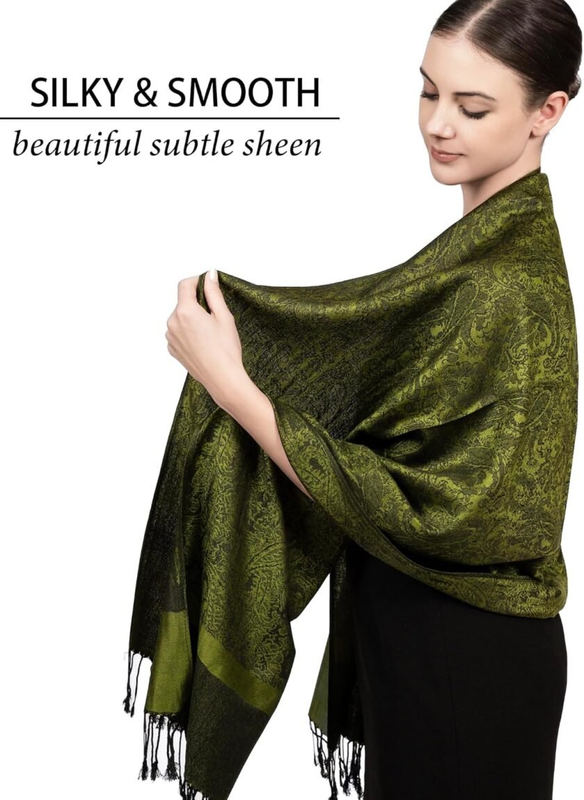 Achillea Two Tone Vintage Jacquard Paisley Pashmina Shawl Wrap Scarf - Image 3