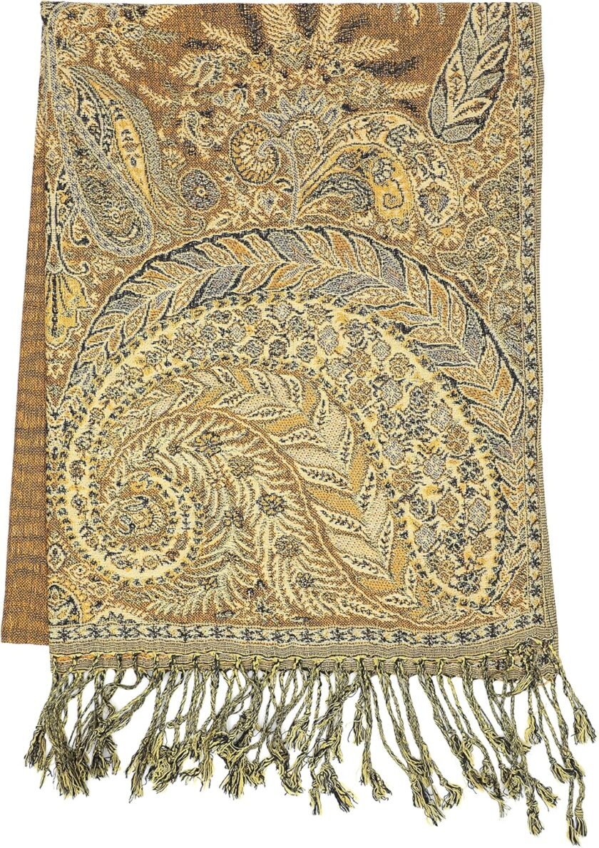 Achillea Luxurious Double Layered Jacquard Big Paisley Pashmina Shawl Wrap Scarf - Image 5